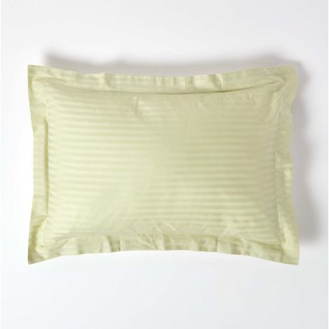 HOMESCAPES Sage Green Egyptian Cotton Satin Stripe Oxford Pillowcase 330 Thread Count - Sage Green