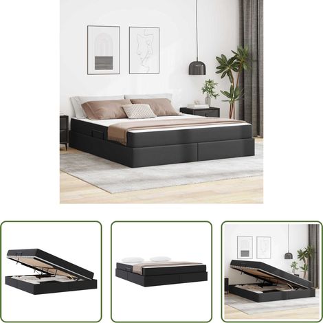 Aufbewahrungsbett - Aufbewahrungsbett mit Matratze mit Matratze 2 pcs Schwarz Leder (1/5)