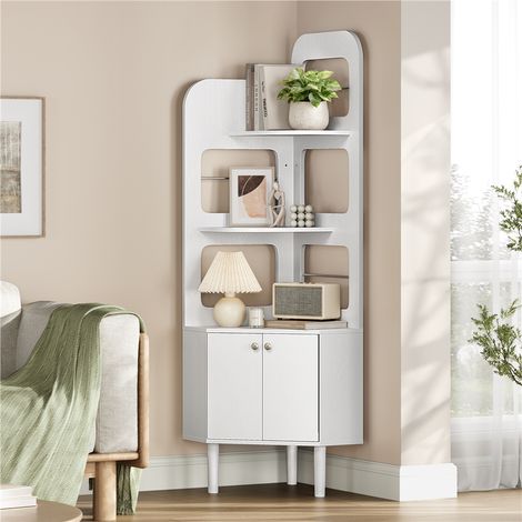 Yaheetech Libreria Angolare Alta 166,5 cm con Anta Bianco (1/5)