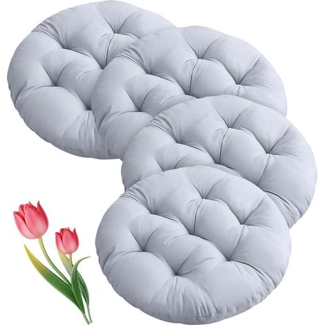 Lot de 4 Coussin, Rond 40 cm, Polyester, Mousse, Intérieur Extérieur (1/5)