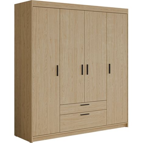 Armario Novduni 107, Roble, 191x176x53cm, Puertas de armario: Con bisagras, Número de estantes: 5 (1/4)