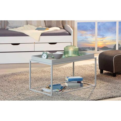 Couchtisch 80 x 45 cm hellgrau aus Metall - Nasso