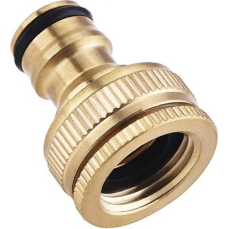 Adaptateur de robinet de jardin en laiton doré, universel, pour tuyau d'arrosage, filetage femelle 1/2 et 3/4. (1/5)