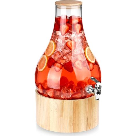 Glass Beverage Dispenser with Tap and Bamboo Stand, 6.5L (1/5)