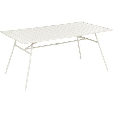 Mesa de jardín 160 x 90 cm de hierro galvanizado con recubrimiento en polvo mobiliario de exterior estilo moderno beige claro Terenzo