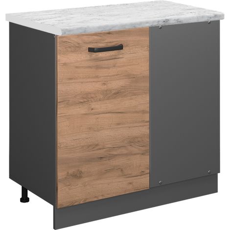 Mobile ad angolo cucina R-Line, Quercia dorata, 86 cm PL Marmo, Vicco