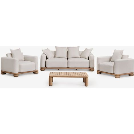 Conjunto de salón con sofá de 2 plazas, 2 sillones y mesa de centro en madera de acacia 125x80 cm Ioanis SKLUM             