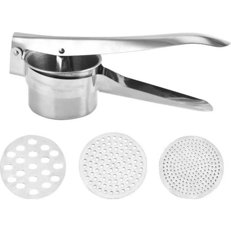Prensa para patatas fabricada en acero inoxidable plateado. (1/5)