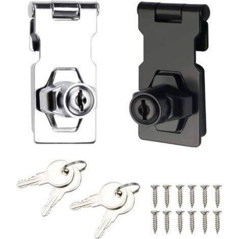 2PCS Cadenas Loquet De Porte En Acier Inoxydable Moraillon Cadenas Verrou Porte Chambre Hasp Fermoir Verrou De Porte De Portail Verrou Pour Portes Armoire Tiroir Placard- Argent & Noir (1/5)