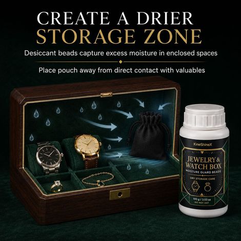 KineShineX jewelry and watch boxes with moisture-proof silicone particles, jewelry drawers, display cases, airtight storage, and moisture absorption. (1/4)