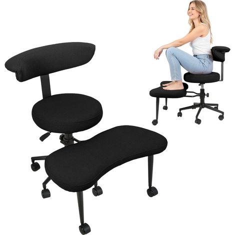 Chaise à jambes croisées - Chaise de bureau multi-places - conçue de manière ergonomique pour le bureau - la détente à la maison - la pratique du yoga, etc - 72×75×93cm - Noir (1/4)