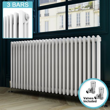 ELEGANT Cast Iron Radiator Horizontal Radiator Traditional Triple Column Radiator Rads with Valves 600 x 1177 mm (1/5)