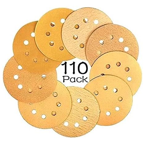 Disque de Ponçage，Papier Abrasif pour Ponceuse Excentrique，125 mm 8 trous Disques Abrasifs 60/80/100/120/150/180/240/320/400/600/800 (10 disques par taille de grain)-110 pièces (1/5)