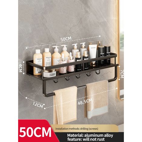 Étagère d'angle jaune et blanche (poteau noir de 50 cm) - Organisateur de salle de bain, étagère de rangement pour toilettes, porte-shampoing, étagère de rangement pour cuisine (1/5)