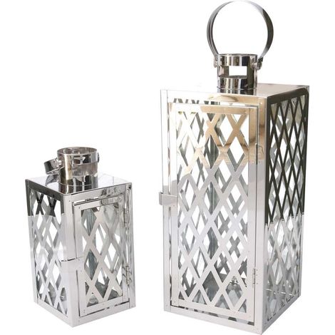 Lanterna argento 2pz in metallo decorazione interno idea regalo h45 (1/3)