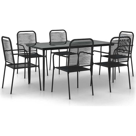 Maison Exclusive - Set da Pranzo da Giardino 7 pz Nero Corda di Cotone e Acciaio (1/5)