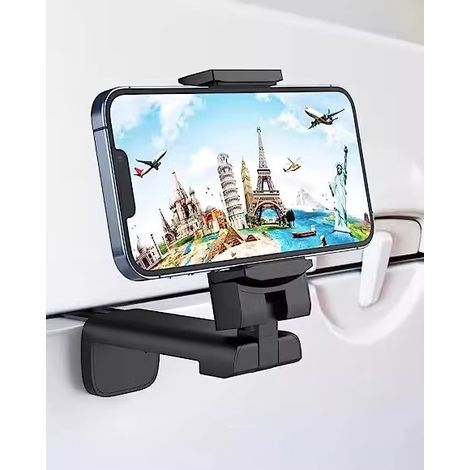 Support universel pour téléphone portable, rotation à 360°, réglable, compatible iPhone et Android, pour tablette d'avion, lit ou armoire - Noir