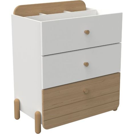 Cómoda Edaj Juvenil con 3 Cajones Blanco y Roble 73x82Cm Mueble Almacenamiento Dormitorio Juvenil (1/4)