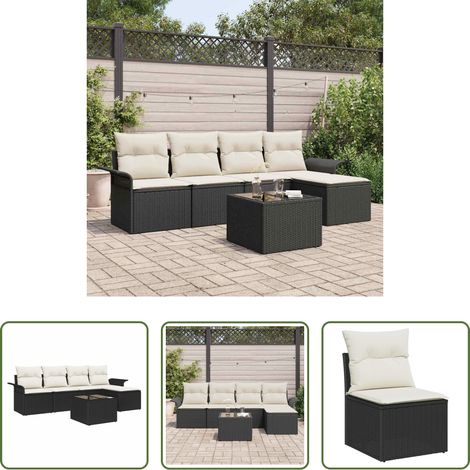 Terrassensofa - Outdoor-Sofa mit Kissen 6 pcs Schwarz Poly-Rattan (1/5)
