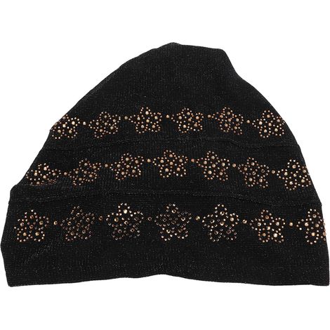 Turban double couche dentelle facile à porter chapeau cheveux pratique noir (1/5)