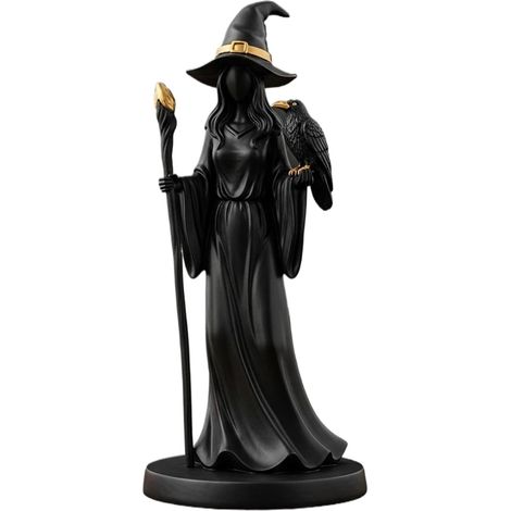 Statue De Sorcière Noire Décoration Mystérieuse Halloween Rétro pour Fête (1/5)