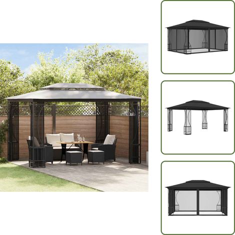 Tonnelle avec moustiquaire 300x400x265 cm Anthracite - Tente De Jardin - Gazebo - Auvent Pliable - Parasol - Structure Extérieure (1/5)