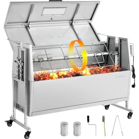 Barbecue Rôtissoire Tournebroche Électrique 38W Broche Inox 46 Pouces Charge 60 kg TB-46Z pour Agneau Porcelet (1/5)