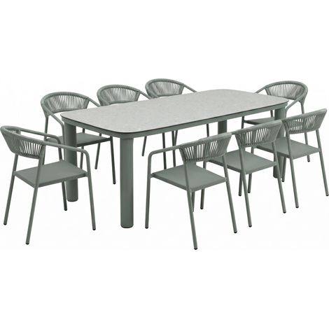 Table de jardin aluminium 213x90 cm et 8 chaises textilène vert