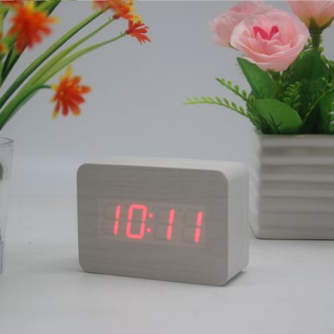 MINKUROW Orologio Da Scrivania Ora/Data/Temperatura Sveglia Marrone Ecopelle Rosso Led Bianco Legno Rosso Lettera (1/5)