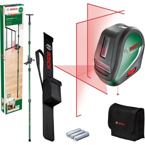 Bosch – Niveau laser croix universel 3 Maxi-Set – Précision ± 0,5 mm/m – Angle d'ouverture 120° – Fonction auto-nivellement – 3 x piles 1,5V LR6 (1/5)