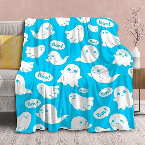 Halloween-Decke „Blauer Geist“, ein Geschenk für Jungen und Mädchen – eine ultraweiche Flanelldecke, die bequem und warm ist und sich perfekt zum Dekorieren von Zimmern, Geburtstagen, Weihnachten, Sof