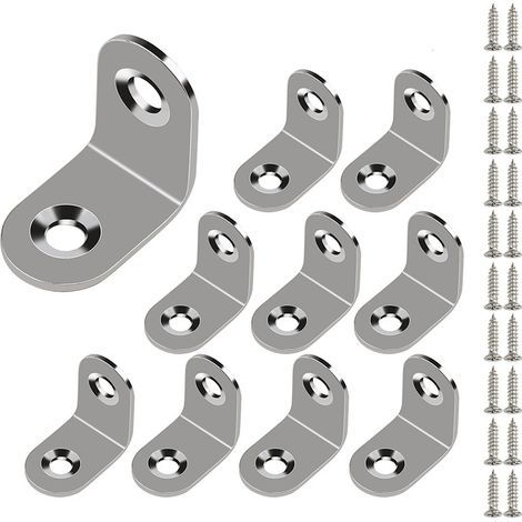 10 Pack Stainless Steel Angle Brackets, Square Edge Angle Brackets (with Screws), 25 x 25 mm Round Edge