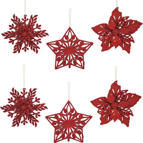Set 6 Appendini Pendenti Albero di Natale in Velluto Rosso 15 cm Decorazioni Natalizie Assortite Stella Fiocco di Neve e Fiore Addobbi per Ghirlande case allestimento vetrine eleganti e particolari (1/5)