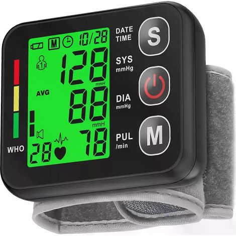 Tensiomètre de poignet haute précision, rechargeable, avec écran LCD rétroéclairé pour des mesures claires à tout moment, brassard ajustable (1/5)