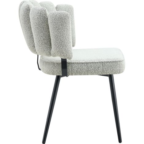Lot de 2 chaises de salle à manger en velours structuré gris clair avec dossier en forme de fleur et pieds métalliques noirs, 80 cm (1/5)