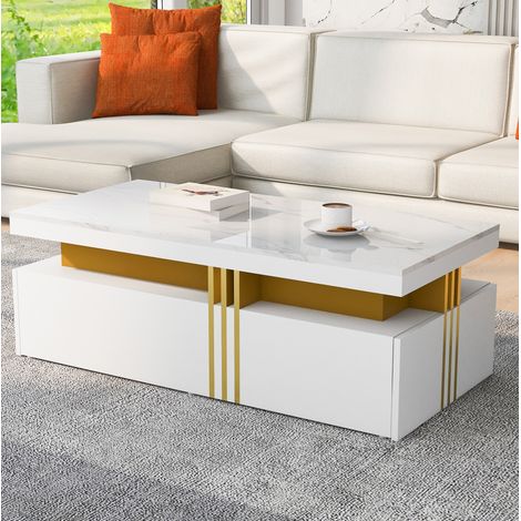 Couchtisch mit 2 Schubladen Hochglanz 100x50x40 cm Weiß OKMYHOME (1/5)