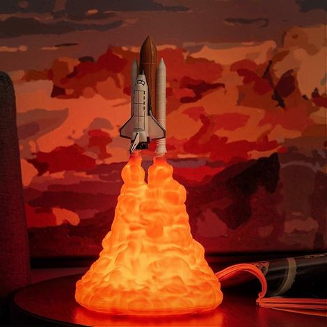 Lampe fusée lune imprimée en 3D avec luminosité réglable, veilleuse navette spatiale, rechargeable, 800 mAh, 8 heures, convient aux chambres, bureaux, bars (1/5)