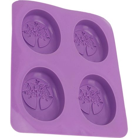 Moule à savon en silicone violet, 4 motifs, souple et facile à démouler, pour des créations DIY originales. Moule ovale.