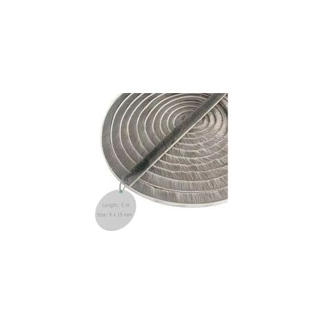 Joint Brosse Porte, 5 M(L) x 9 mm(B) x 15 mm(D), Gris, Joint Fenetrepour Lsolation Phonique Porte, Joint Brosse Adhesif, Joint Brosse Porte Coulissante, Joint Brosse Moustiquaire