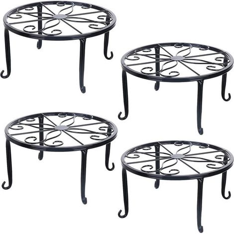 Lot de 4 supports pour plantes en métal, support pour jardinière, support pour pot de fleurs en fer antirouille, noir, 23 cm (1/4)