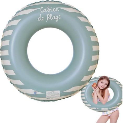 Bouée de natation gonflable pour adultes, motif rétro rayé, idéale pour les fêtes à la piscine - Bleu (1/4)