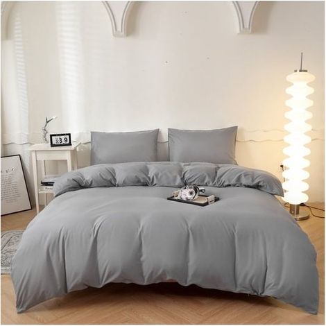 Parure de Lit 4 Pièces en Microfibre Douce, Housse de Couette 180x220 cm et 2 Taies d'Oreiller 48x74 cm, Bleu Foncé (1/5)