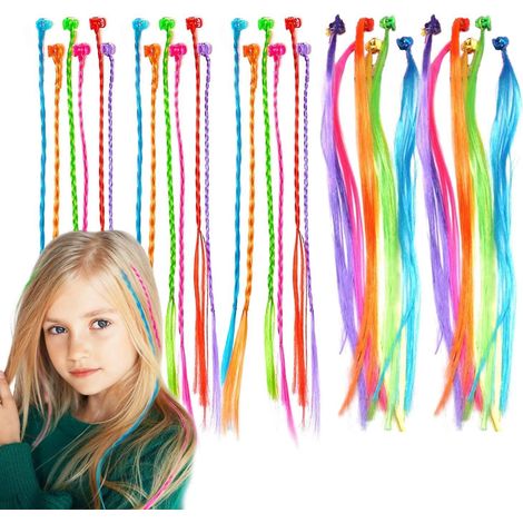 24 Pices Kit Tresses Cheveux, Tresses Arc En Ciel Avec Pince Cheveux, Tress Cheveux Extensions De Tresse De Cheveux, Pour Faveurs De Fte D'anniv (1/4)