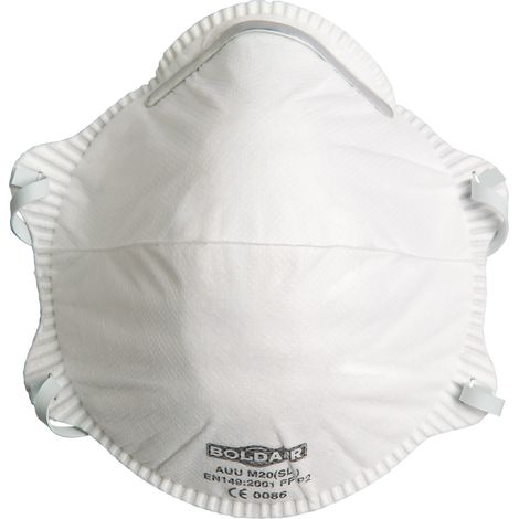 Boite 20 Demi-Masques FFP2D Sans Valve - Forme Conique - Double elastique Sans Latex - Protection Poussières et Aerosols - Usage Unique (1/3)