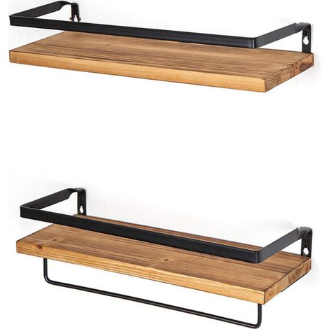 Étagère murale, lot de 2, porte-serviettes, couleur pin (1/3)