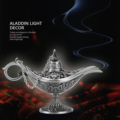 Lampe magique Aladdin rétro rare, pot à souhaits en argent vieilli (1/5)