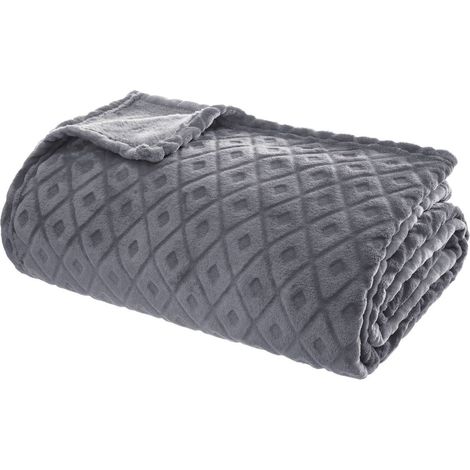 Atmosphera – Plaid en flanelle gris doux 230 x 180 cm – Motif losanges – 100 % polyester – Lavable en machine à 30°C – Décoration intérieure