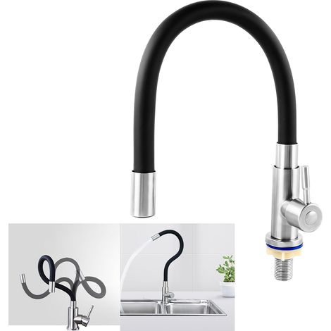 1 Robinet Bec Flexible Acier Inoxydable Pivotant 360° Aérateur Économie Eau Noir Cuisine (1/5)