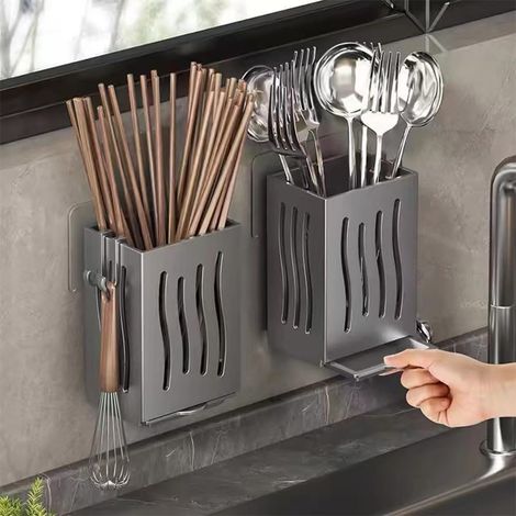 Égouttoir à vaisselle mural, panier d'égouttage, égouttoir à vaisselle en plastique, égouttoir de rangement pour la vaisselle, gris-AquaForge (1/5)