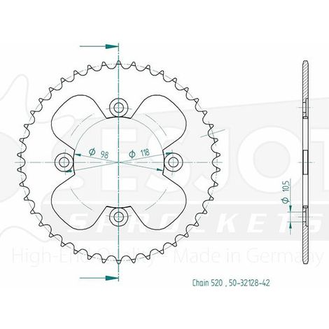 Couronne de transmission Esjot pour quad Bombardier 450 DS 2008